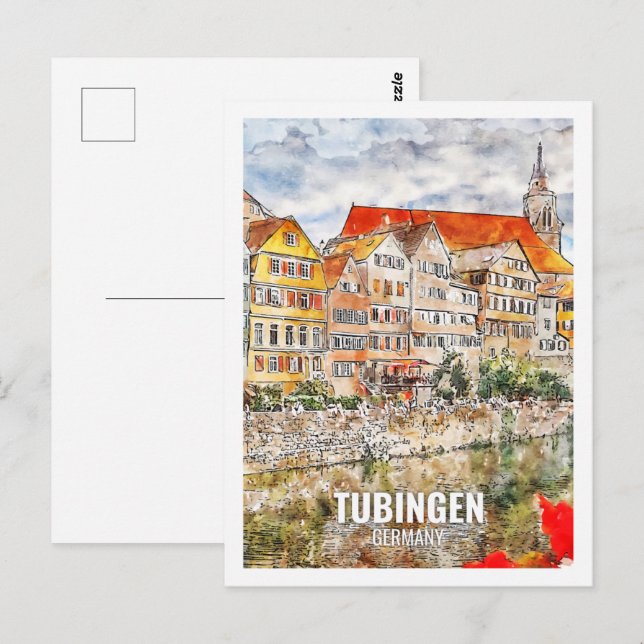 Carte Postale Tubingen Allemagne Fameux Travel Place Aquarelle (Devant / Derrière)