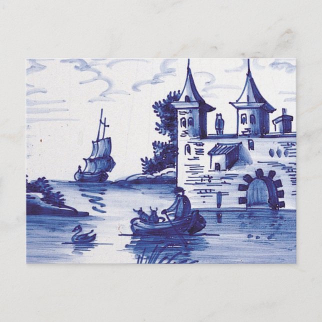 Carte Postale Tuile bleue traditionnelle (Devant)