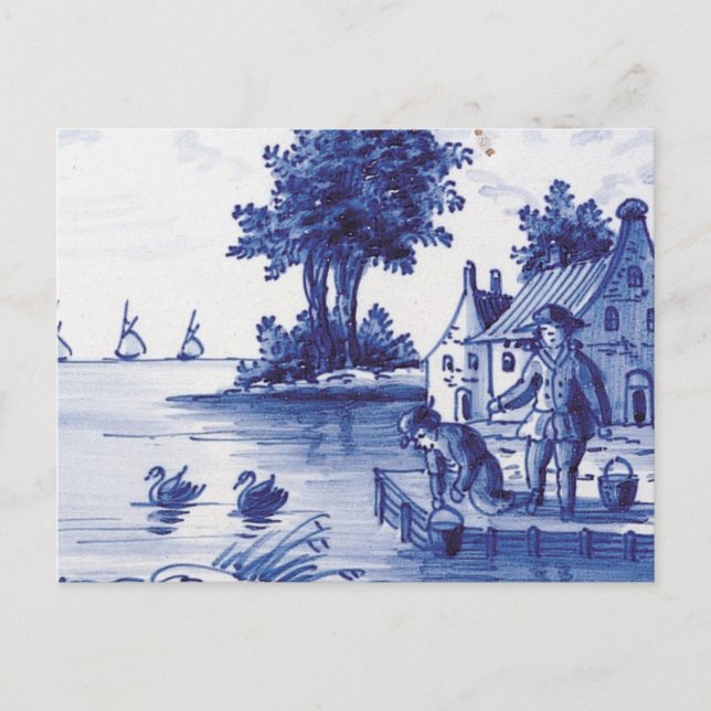 Carte Postale Tuile bleue traditionnelle (Devant)