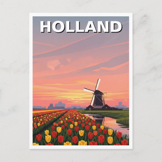 Carte Postale Tulip Fields Wmill Holland Pays-Bas (Devant)