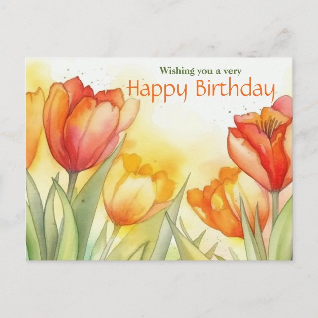 Carte Postale Tulipe Aquarelle Vibrante Joyeux Anniversaire  (Devant)