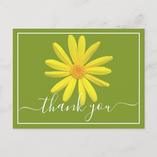 Carte Postale Tulipe jaune sur fond vert citron Merci (Devant)