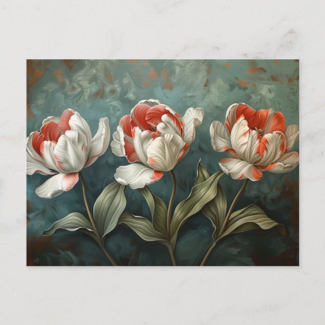 Carte Postale Tulipes à rayures rouges et blanches Peinture à l' (Devant)