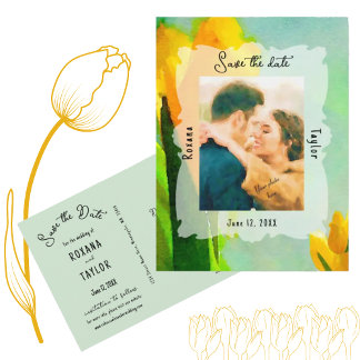 Carte Postale Tulipes Aquarelle Jaune Enregistrement Photo Maria
