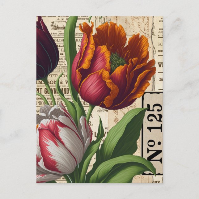 Carte Postale Tulipes Collage Vintage (Devant)