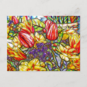 Carte Postale Tulipes et Daffodique Art coloré