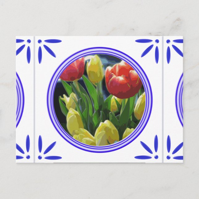 Carte Postale Tulipes hollandaises traditionnel Delft Carrelage  (Devant)