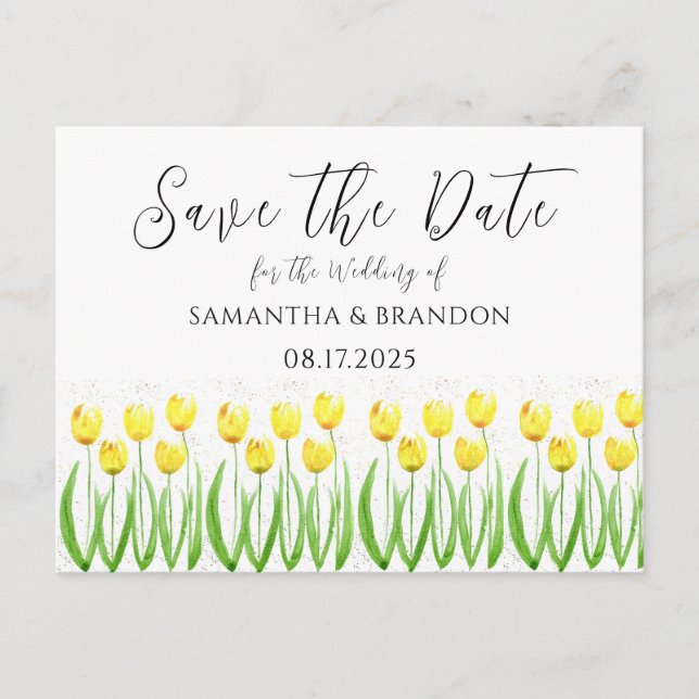 Carte Postale Tulipes jaunes fleurs Aquarelle Floral Rustique (Devant)