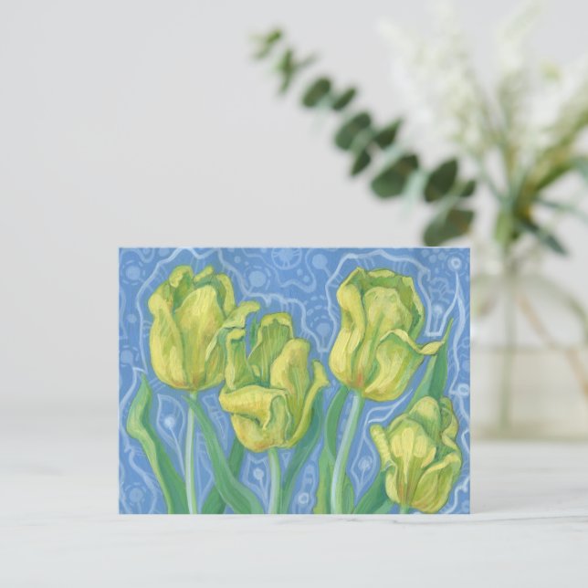Carte Postale Tulipes jaunes, fleurs printanières, peinture arti (Debout devant)