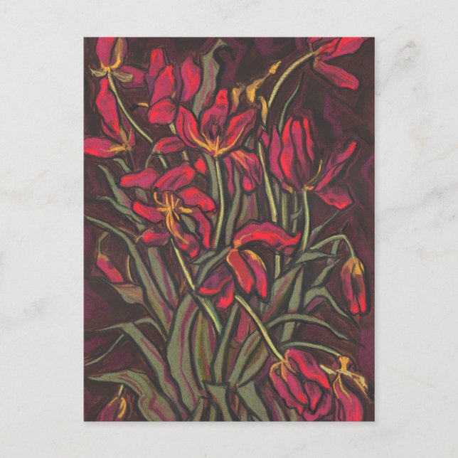 Carte Postale Tulipes mourantes Fleurs rouges État de la peintur (Devant)