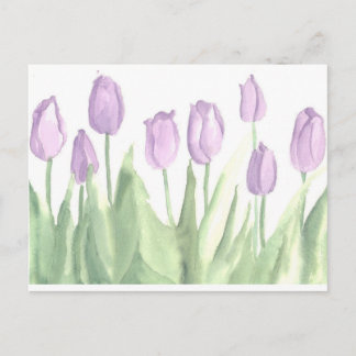 Carte Postale Tulipes pourpres Jardin Aquarelle Fleurs
