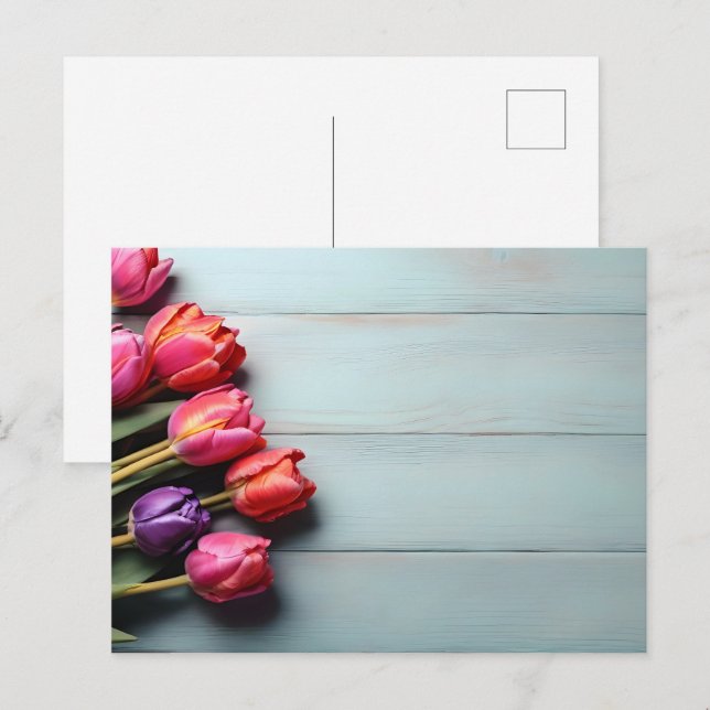 Carte Postale Tulipes printanières pour la Saint-Valentin (Devant / Derrière)