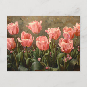 Carte Postale Tulipes roses Belle peinture à l'huile florale