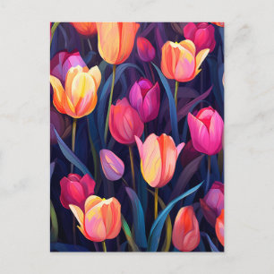 Carte Postale Tulipes roses et brunes Motif floral