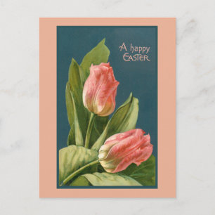 Carte Postale Tulipes Vintage Élégantes et Vœux de Pâques