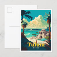 Tulum Mexico Travel Art Illustration Vintage