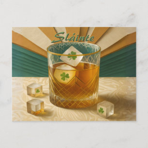 Carte Postale Tumbler de whiskey irlandais Trèfle à glace "Sláin