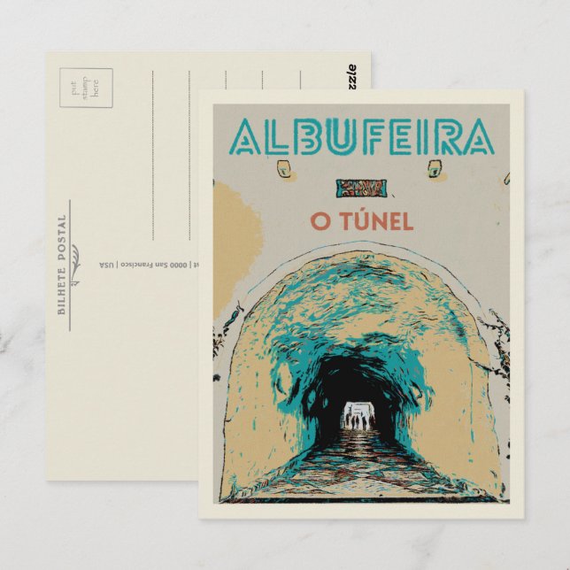 Carte Postale Tunnel d'accès à la plage Albufeira, Algarve (Devant / Derrière)