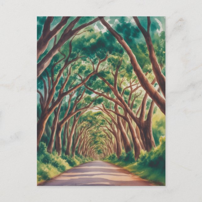 Carte Postale Tunnel d'arbre de Kauai aquarelle (Devant)