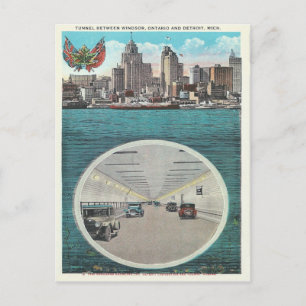 Carte Postale Tunnel vintage Windsor Ontario Detroit Michigan
