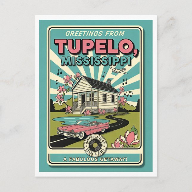 Carte Postale Tupelo, MS Voyage Rétro (Devant)
