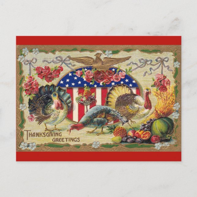 Carte Postale Turquie vintage Thanksgiving Salutations Patriotiq (Devant)