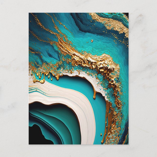 Carte Postale Turquoise Aqua Blue Gold Gemstone Acrylique Pour A (Devant)