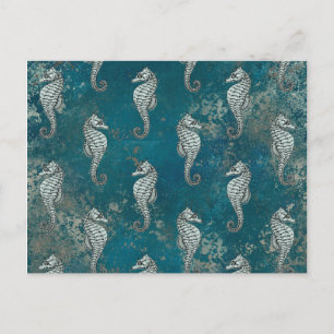 Carte Postale Turquoise avec White Seahorse