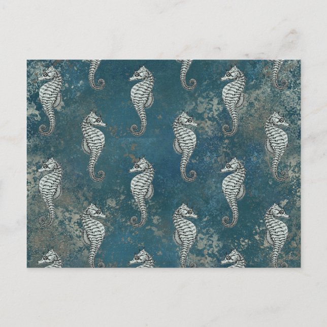 Carte Postale Turquoise avec White Seahorse (Devant)