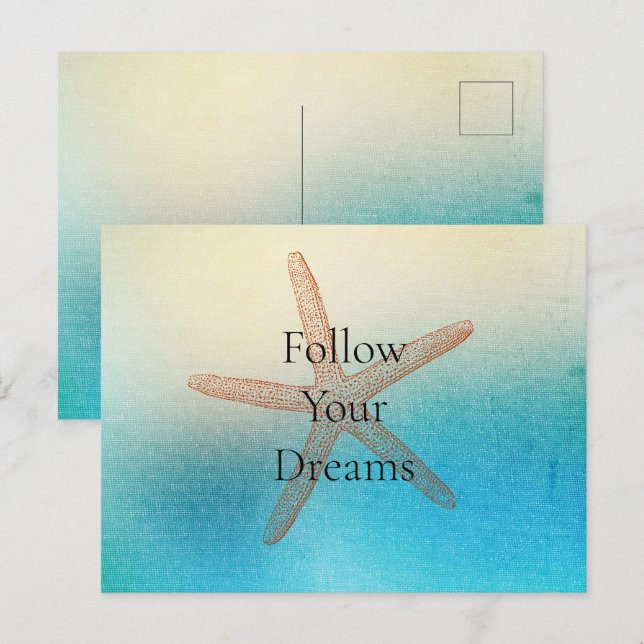 Carte Postale Turquoise Blanc Aqua Blue Beach Starfish (Devant / Derrière)