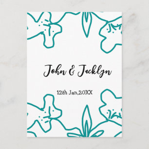 Carte Postale Turquoise bleu couple marié date flstylish