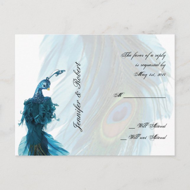 Carte postale turquoise Blue Peacock Plume RSVP (Devant)
