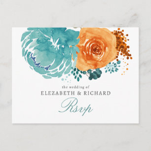 Carte Postale Turquoise Brûlé Orange Floral Mariage de automne R