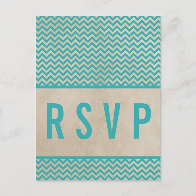 Carte postale turquoise Chic Chevron RSVP (Devant)