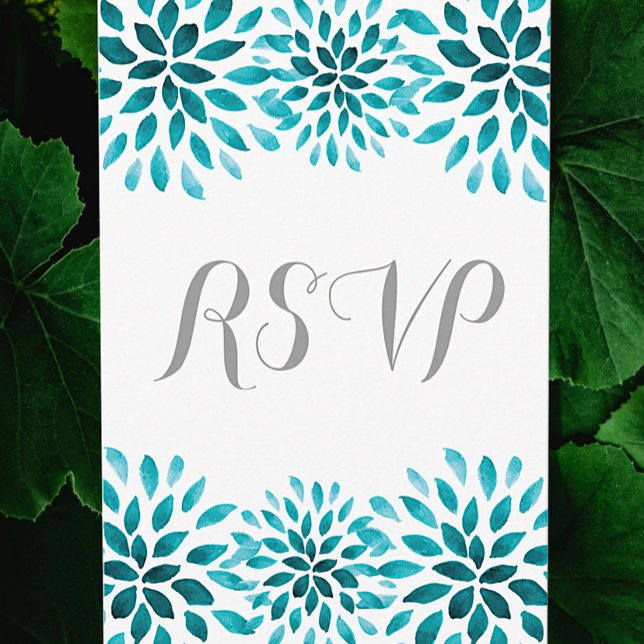 Carte postale turquoise Chrysanthemum RSVP (Teal Watercolor Chrysanthemum Wedding RSVP Postcard)