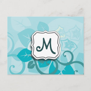 Carte Postale Turquoise florale Abstraite avec Monogramme