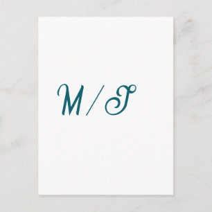 Carte Postale Turquoise monogramme nom de couple marié simple st