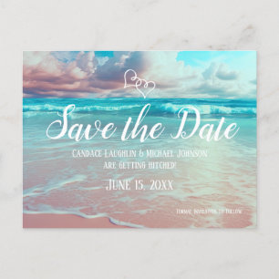 Carte Postale Turquoise Ocean Beach Heart Wedding Enregistrer la