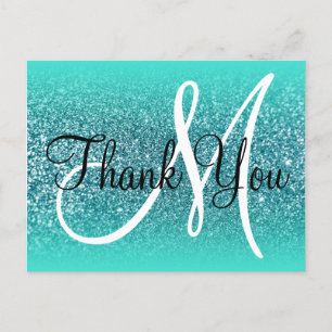 Carte Postale Turquoise  Ombre Sarcelle Paillettes Monogramme Me
