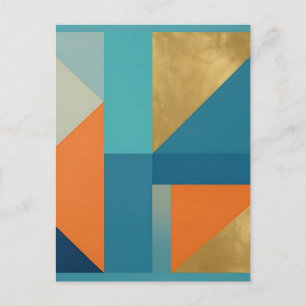 Carte Postale Turquoise Orange Or Géométrique Abstrait