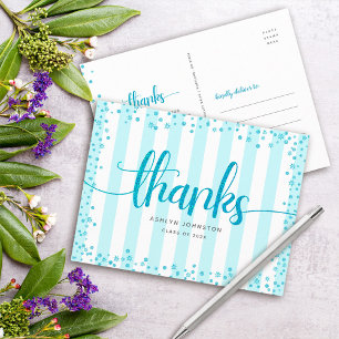 Carte Postale Turquoise pailleté écriture chic remerciement de g