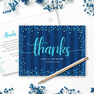 Carte Postale Turquoise pailleté écriture script diplômé navy me
