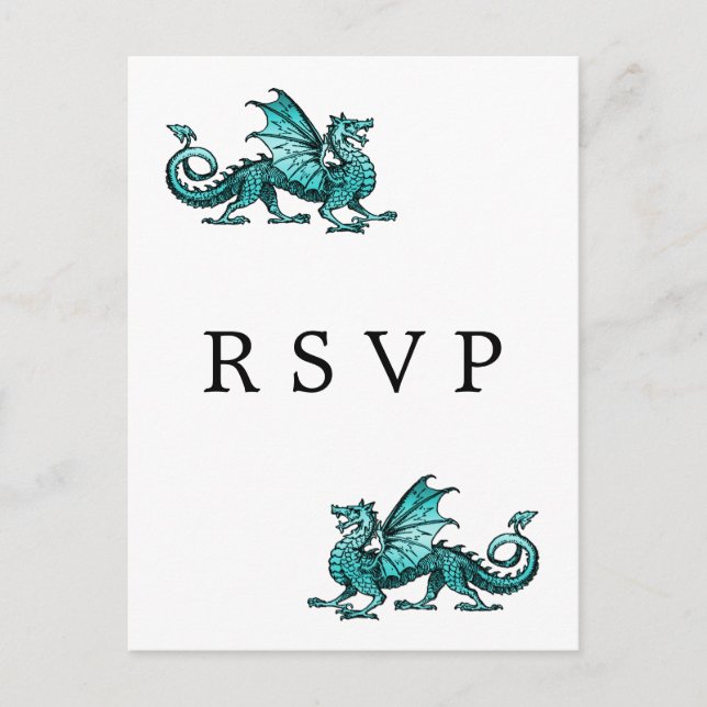 Carte postale turquoise RSVP de mariage de dragon (Devant)