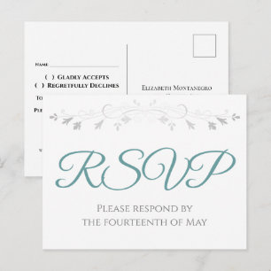 Carte Postale Turquoise sur blanc Simple mariage élégant RSVP