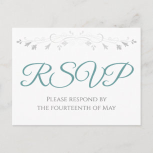 Carte Postale Turquoise sur blanc Simple mariage élégant RSVP