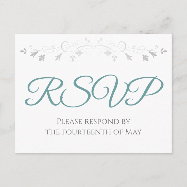 Carte Postale Turquoise sur blanc Simple mariage élégant RSVP (Devant)