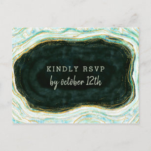 Carte Postale Turquoise Vert & Or Agate Mariage Repas Choix RSVP
