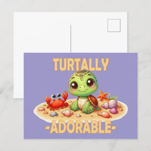Carte Postale Turtally Adorable fun pun Cute baby Turtle dessin 
