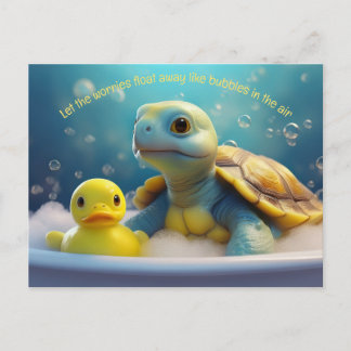 Carte Postale Turtle and Rubber Duck in the Bath Custom Text