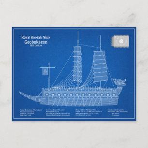 Carte Postale Turtle Ship Geobukseon - Plan d'expédition ABD
